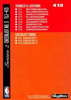 1992-93 SkyBox Checklist 3: 411-413 and Inserts #413 card back image