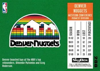 1992-93 SkyBox Chris Jackson TT #288 card back image