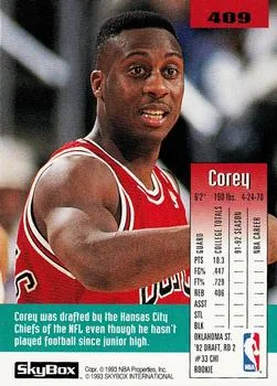 1992-93 SkyBox Corey Williams ROO #409 card back image