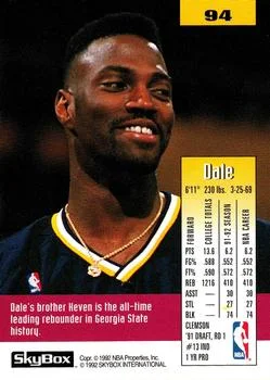 1992-93 SkyBox Dale Davis #94 card back image
