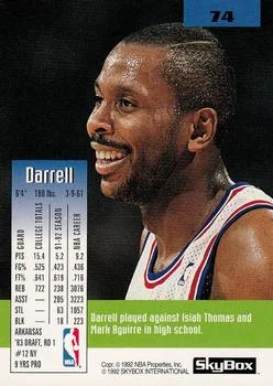 1992-93 SkyBox Darrell Walker #74 card back image