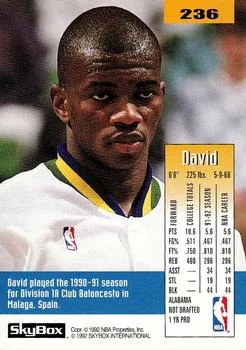 1992-93 SkyBox David Benoit #236 card back image