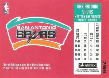 1992-93 SkyBox David Robinson TT #299b card back image