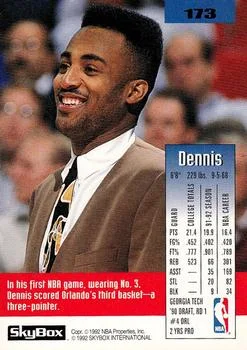 1992-93 SkyBox Dennis Scott #173 card back image