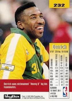 1992-93 SkyBox Derrick McKey #232 card back image