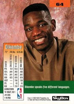 1992-93 SkyBox Dikembe Mutombo #64 card back image