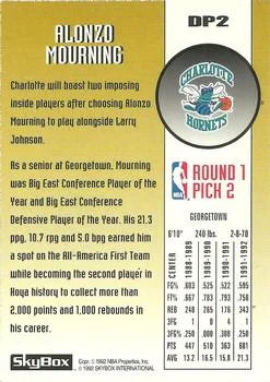 1992-93 SkyBox Alonzo Mourning [Draft Picks] Draft Picks #DP2 card back image