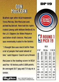1992-93 SkyBox Don MacLean [Draft Picks] Draft Picks #DP19 card back image