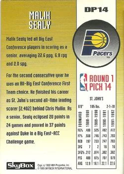 1992-93 SkyBox Malik Sealy [Draft Picks] Draft Picks #DP14 card back image