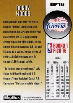 1992-93 SkyBox Randy Woods [Draft Picks] Draft Picks #DP16 card back image