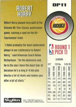 1992-93 SkyBox Robert Horry [Draft Picks] Draft Picks #DP11 card back image