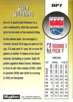 1992-93 SkyBox Walt Williams [Draft Picks] Draft Picks #DP7 card back image
