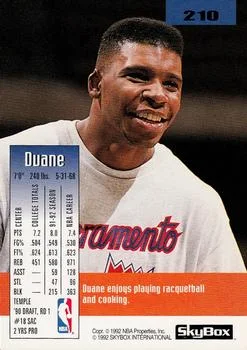 1992-93 SkyBox Duane Causwell #210 card back image