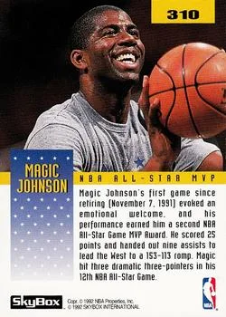 1992-93 SkyBox Earvin Johnson #310 card back image