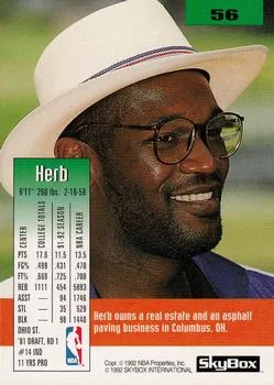 1992-93 SkyBox Herb Williams #56 card back image