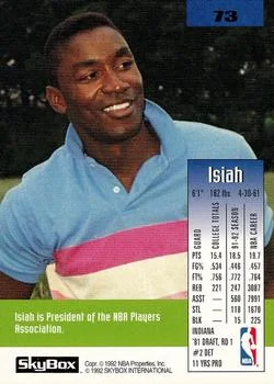 1992-93 SkyBox Isiah Thomas #73 card back image