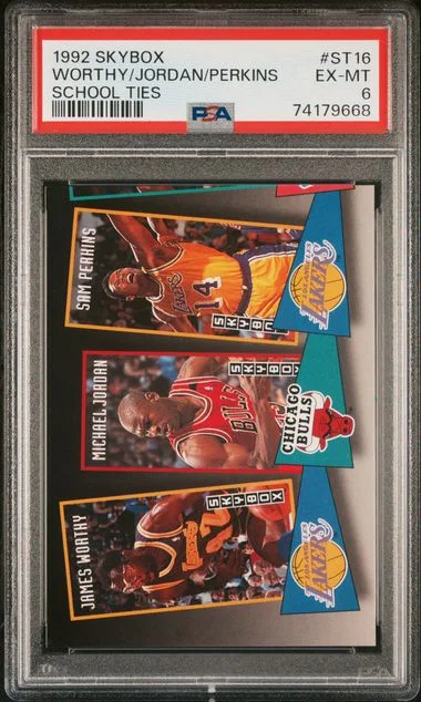 1992-93 SkyBox James Worthy/Michael Jordan/Sam Perkins School Ties #ST16 card image