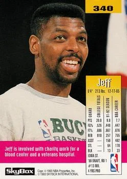 1992-93 SkyBox Jeff Grayer #340 card back image