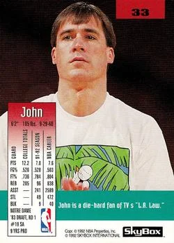 1992-93 SkyBox John Paxson #33 card back image