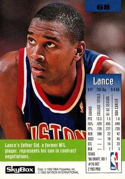 1992-93 SkyBox Lance Blanks #68 card back image