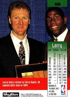 1992-93 SkyBox Larry Bird #10 card back image