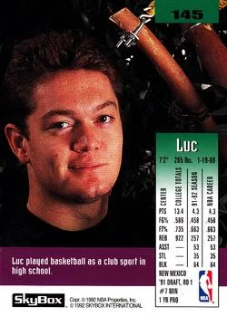 1992-93 SkyBox Luc Longley #145 card back image