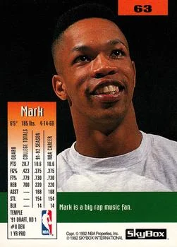 1992-93 SkyBox Mark Macon #63 card back image