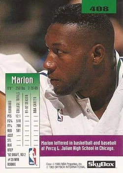 1992-93 SkyBox Marlon Maxey ROO #408 card back image