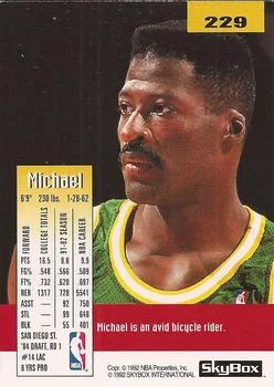 1992-93 SkyBox Michael Cage #229 card back image