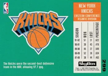 1992-93 SkyBox Patrick Ewing TT #299 card back image