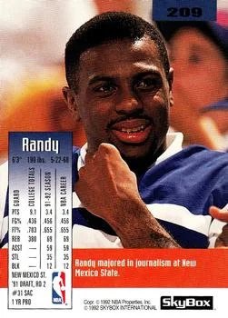 1992-93 SkyBox Randy Brown #209 card back image