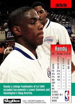 1992-93 SkyBox Randy Woods ROO #355 card back image