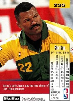 1992-93 SkyBox Ricky Pierce #235 card back image