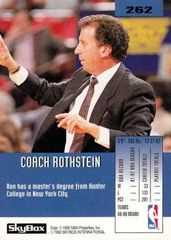 1992-93 SkyBox Ron Rothstein Head Coach #262 card back image