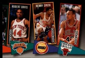 1992-93 SkyBox Hubert Davis / Kenny Smith / Scott Williams School Ties #ST18 card image