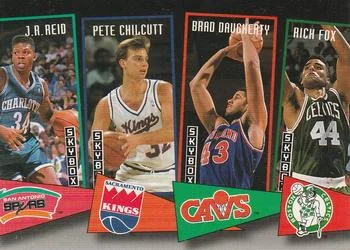 1992-93 SkyBox J.R. Reid / Pete Chilcutt / Brad Daugherty / Rick Fox School Ties #ST17 card image
