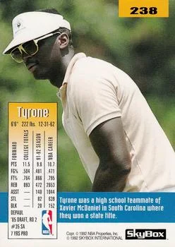 1992-93 SkyBox Tyrone Corbin #238 card back image