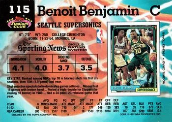 1992-93 Stadium Club Benoit Benjamin #115 card back image