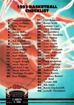 1992-93 Stadium Club Checklist: 1-100 #189 card image