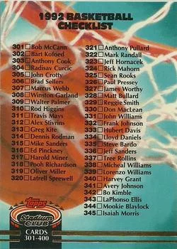 1992-93 Stadium Club Checklist: 301-400 #400 card image