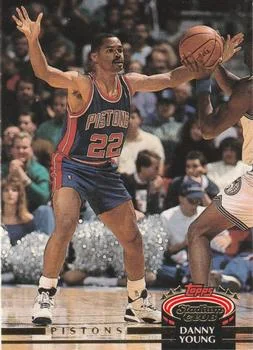 1992-93 Stadium Club Danny Young UERUER: The words key stat are repeated on back #395 card image