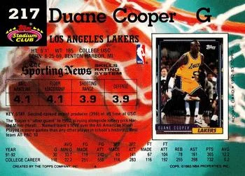 1992-93 Stadium Club Duane Cooper Draft Picks #217 card back image