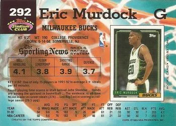 1992-93 Stadium Club Eric Murdock #292 card back image