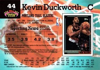 1992-93 Stadium Club Kevin Duckworth #44 card back image