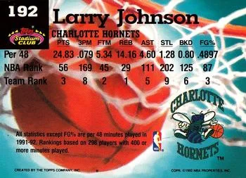 1992-93 Stadium Club Larry Johnson MC #192 card back image