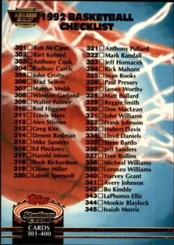 1992-93 Stadium Club Checklist: 301-400 Members Only #400 card image