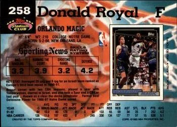 1992-93 Stadium Club Donald Royal Members Only #258 card back image
