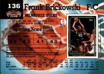 1992-93 Stadium Club Frank Brickowski Members Only #136 card back image