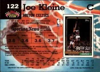 1992-93 Stadium Club Joe Kleine Members Only #122 card back image