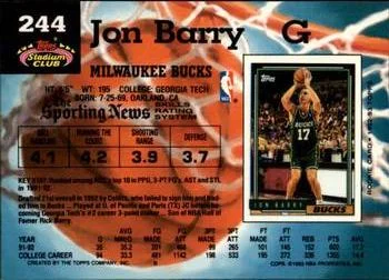 1992-93 Stadium Club Jon Barry Members Only #244 card back image